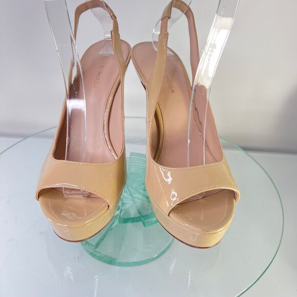Pelle Moda Oana Platform Heels Nude Patent Leather slingback Peep Toe - Picture 4 of 9